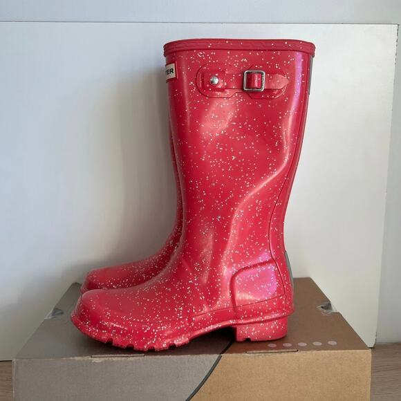 Hunter Original Tall Pink Glitter Buckle Boots Kids - SZ 3 Boy/ 4 Girl - Picture 7 of 8